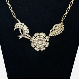 Allison Reed Gold-Tone Floral Statement Necklace with Crystal Accents – 16”